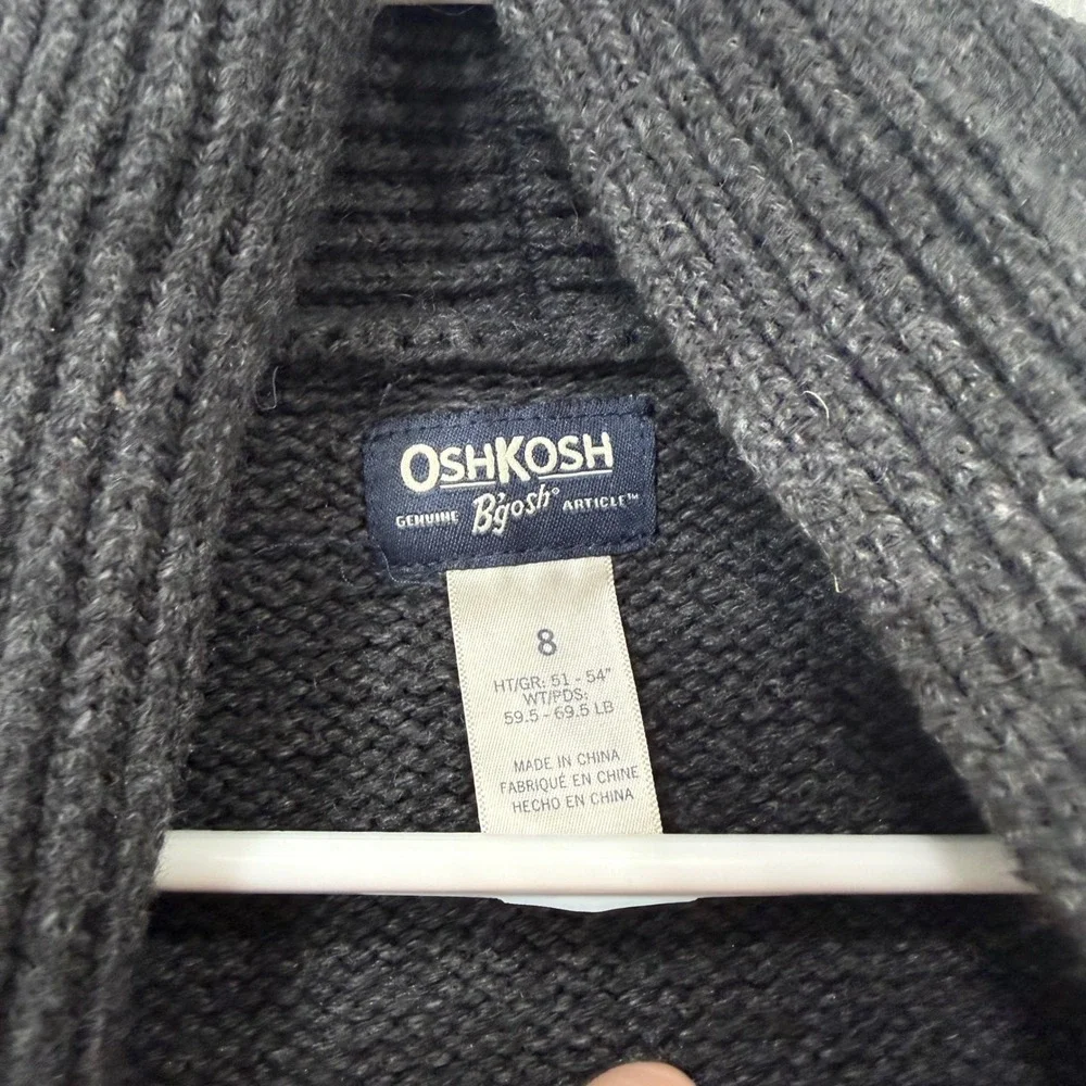 OshKosh Bgosh Kids Gray Fair Isle Shawl Collar‎ Button Cardigan Sweater Size 8